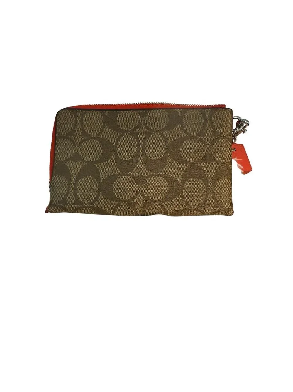COACH N.Y. 2 Zipper Going Down Side Brown Wristlet Red Trim